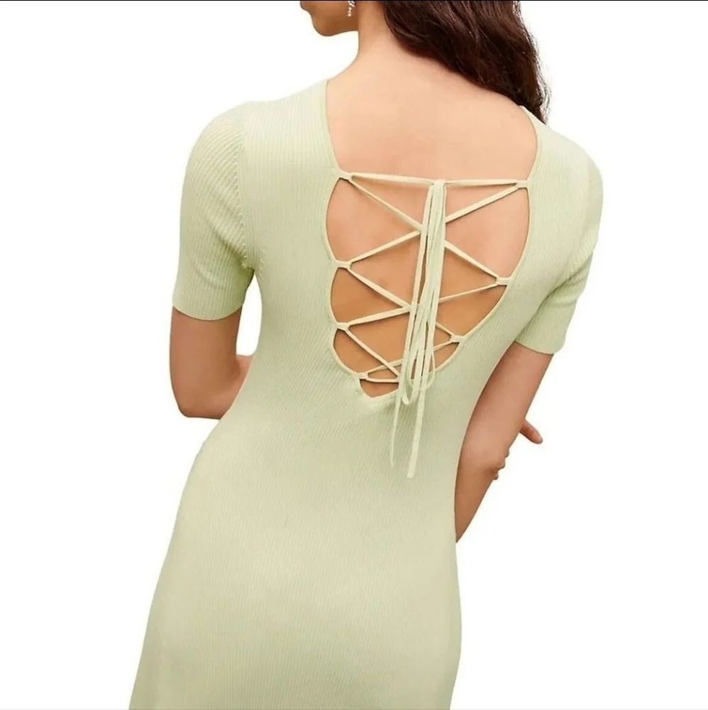 Maje Tie-Back Midi Green Dress Size 36 Small NWT - Picture 4 of 5